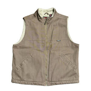 Wolverine Canvas Vest Brown Sherpa Lined Jacket Mens Size Large Outdoor Hunting